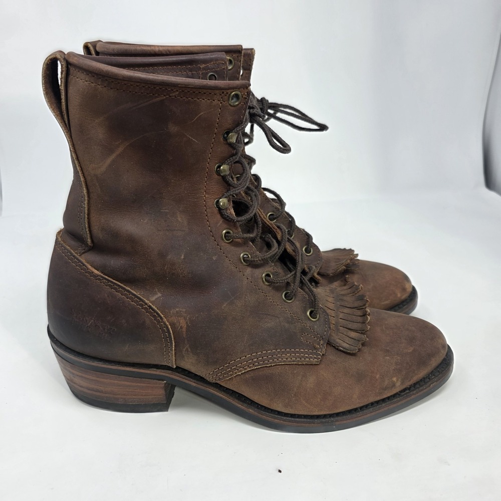 Santa Fe Boot Company Packer Logger 10 EE Work Lace Up WIDE Boots Brown Leather - Picture 13 of 16